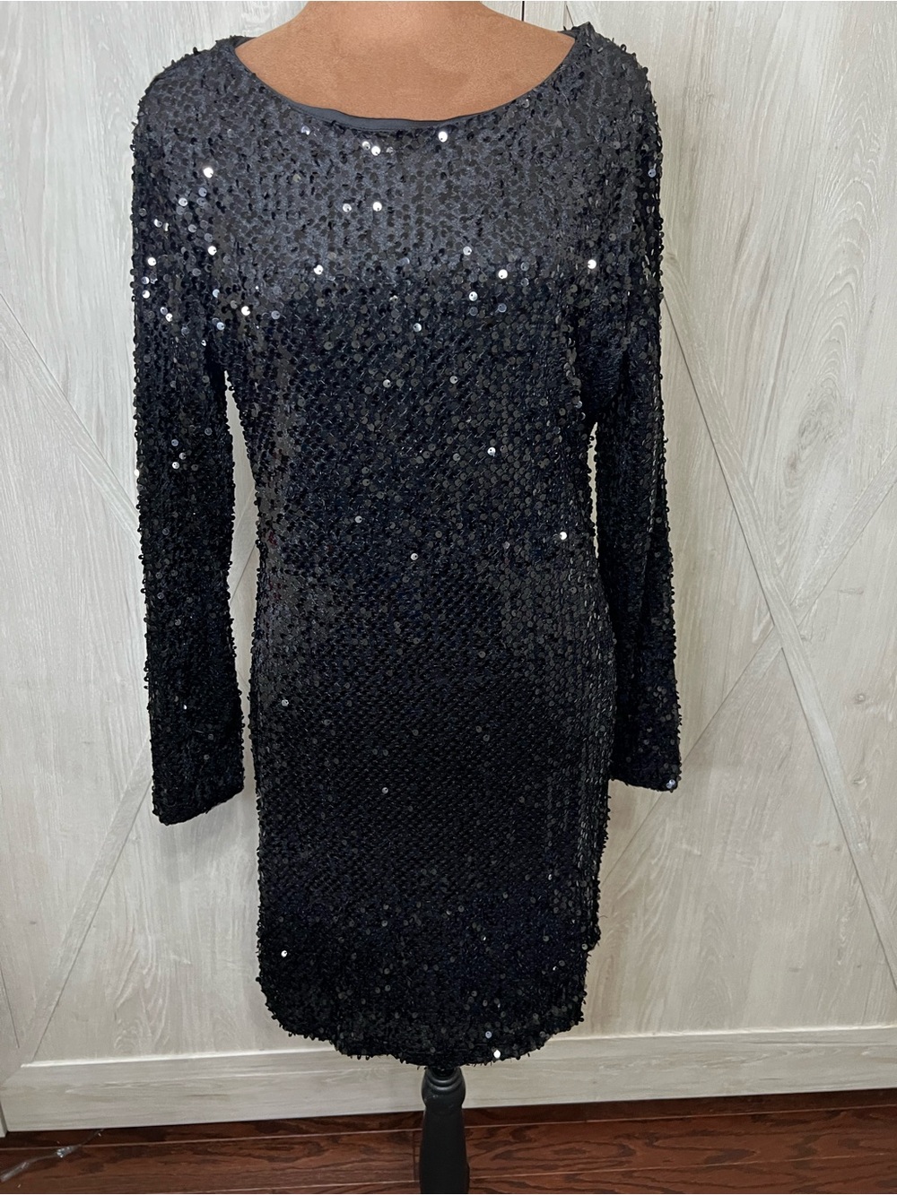 Black Sequin Long-Sleeve Mini Dress